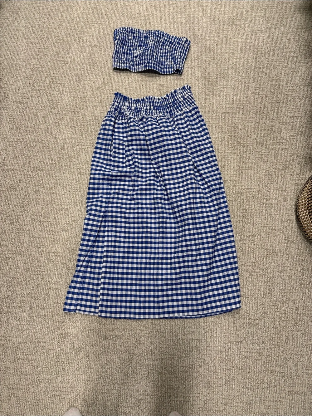 Universal Thread Blue and White Gingham Elastic-Waist Midi Skirt Set